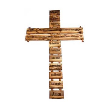 Croce latina in legno d'ulivo. Incisione del "Padre Nostro"